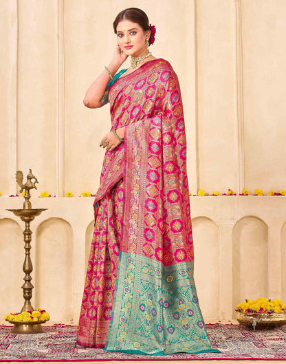 Dark Pink Silk Woven Banarasi Saree