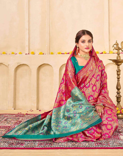 Dark Pink Silk Woven Banarasi Saree