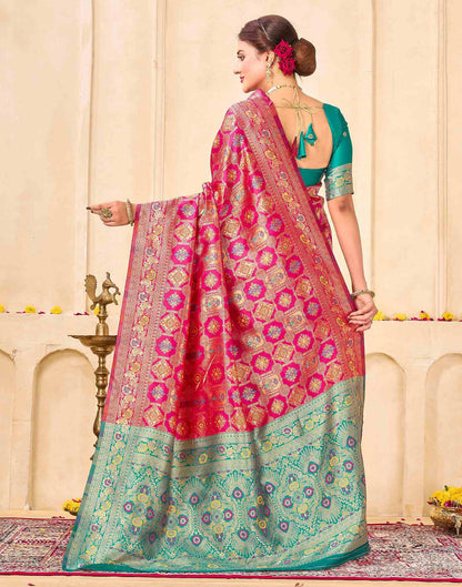 Dark Pink Silk Woven Banarasi Saree