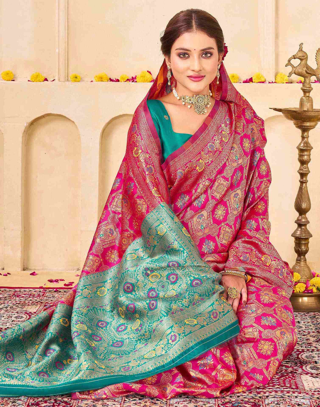 Dark Pink Silk Woven Banarasi Saree