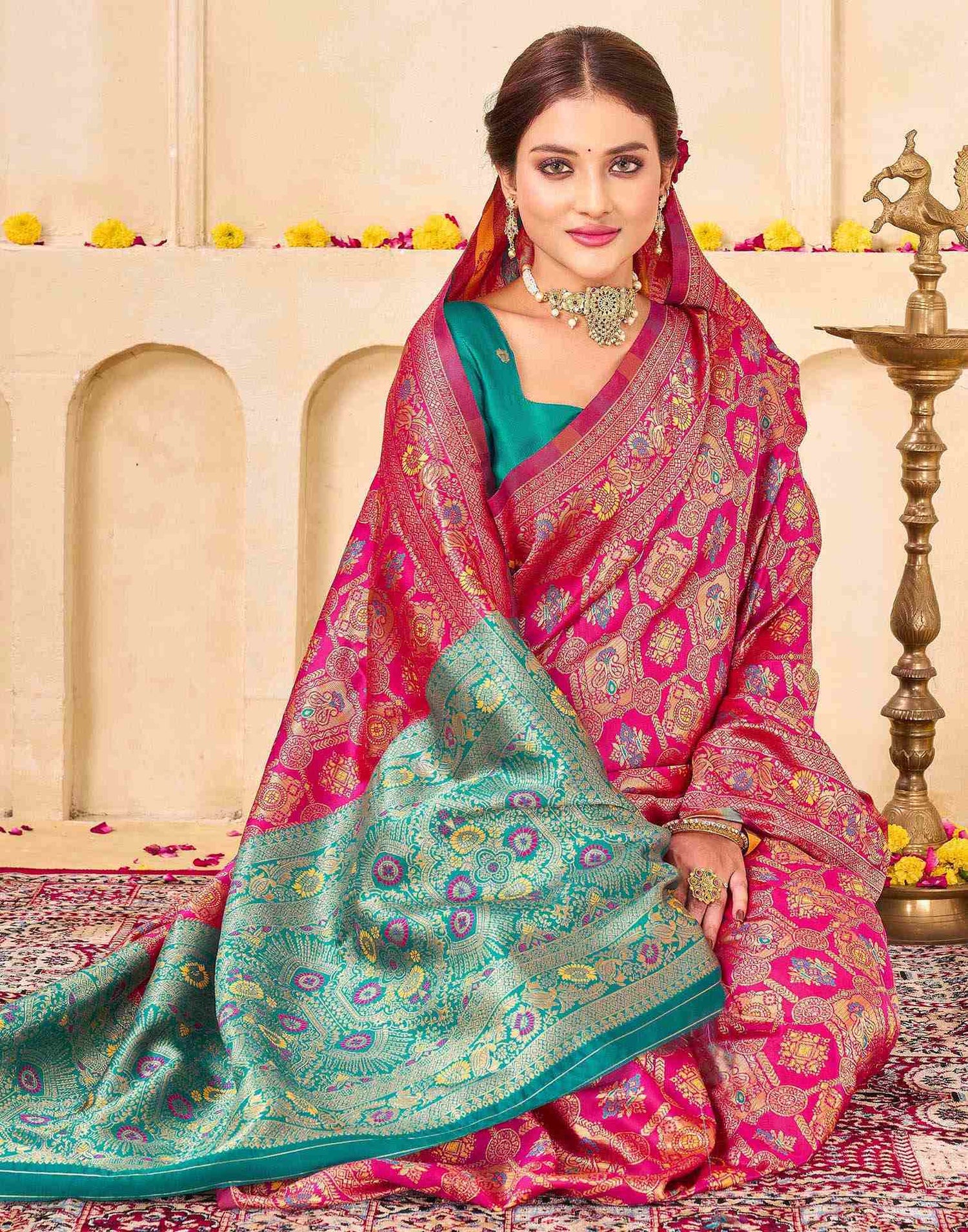 Dark Pink Silk Woven Banarasi Saree
