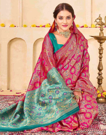 Dark Pink Silk Woven Banarasi Saree