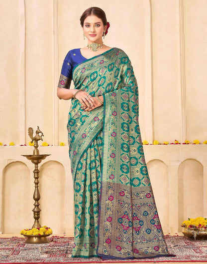Teal Green Silk Woven Banarasi Saree