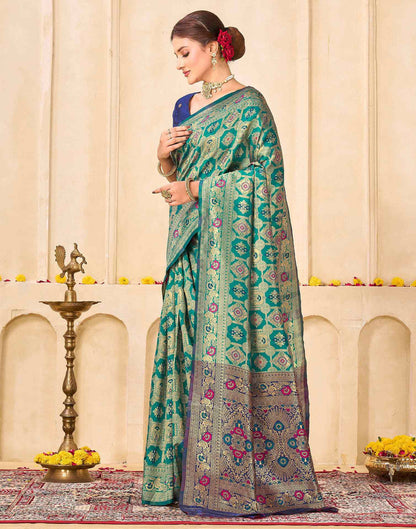 Teal Green Silk Woven Banarasi Saree