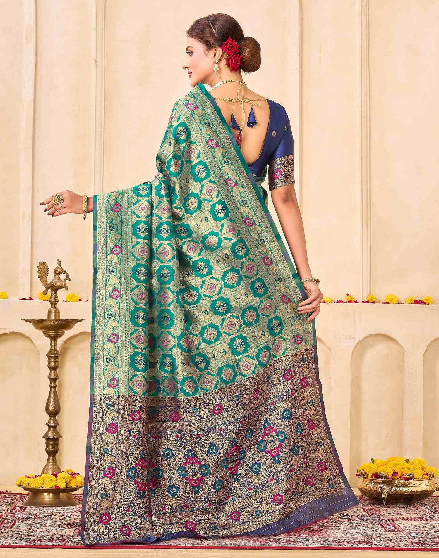 Teal Green Silk Woven Banarasi Saree