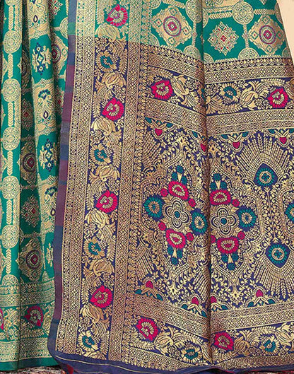 Teal Green Silk Woven Banarasi Saree