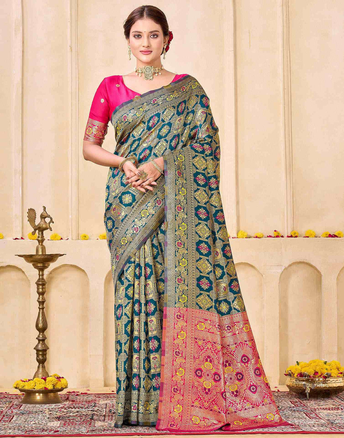 Rama Blue Silk Woven Banarasi Saree