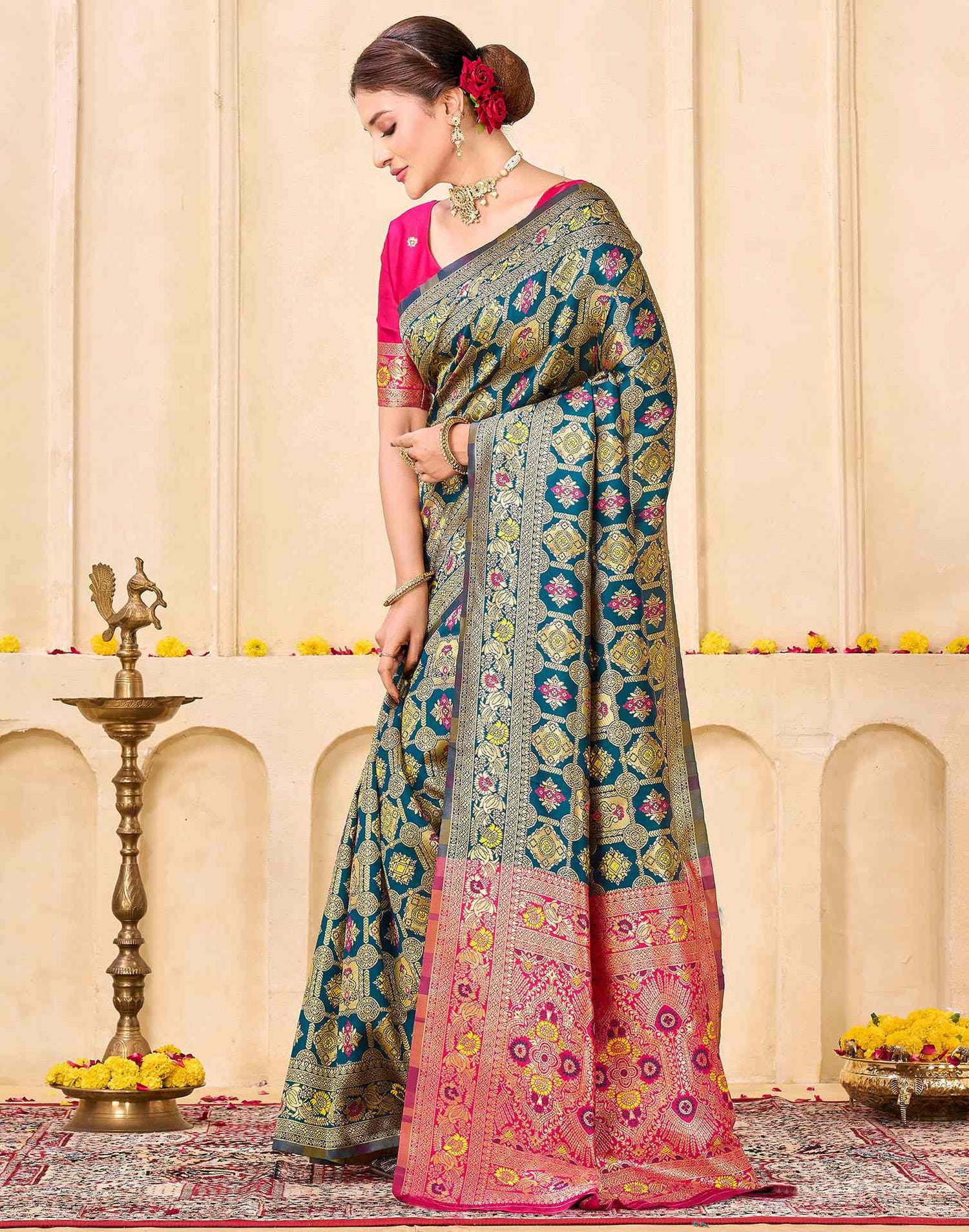 Rama Blue Silk Woven Banarasi Saree