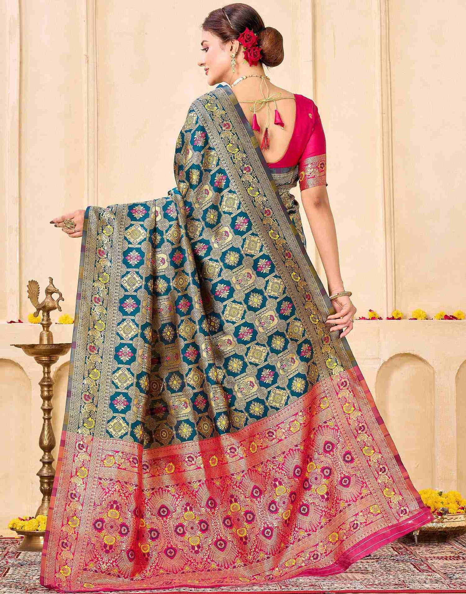 Rama Blue Silk Woven Banarasi Saree