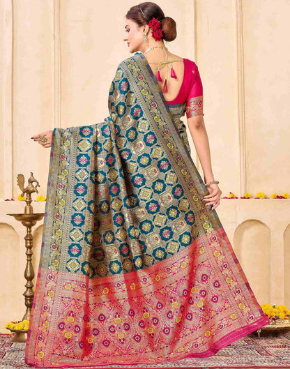 Rama Blue Silk Woven Banarasi Saree