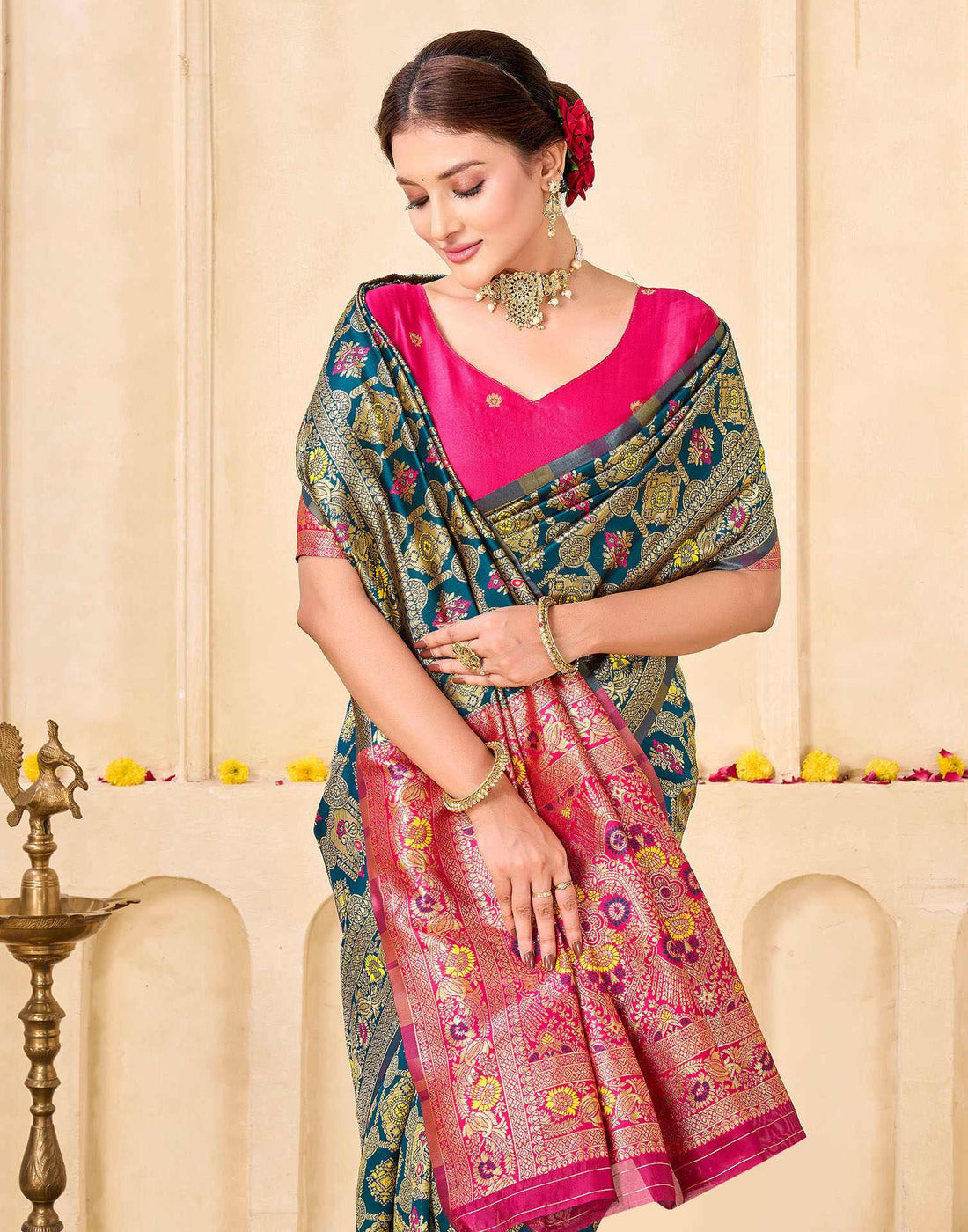 Rama Blue Silk Woven Banarasi Saree