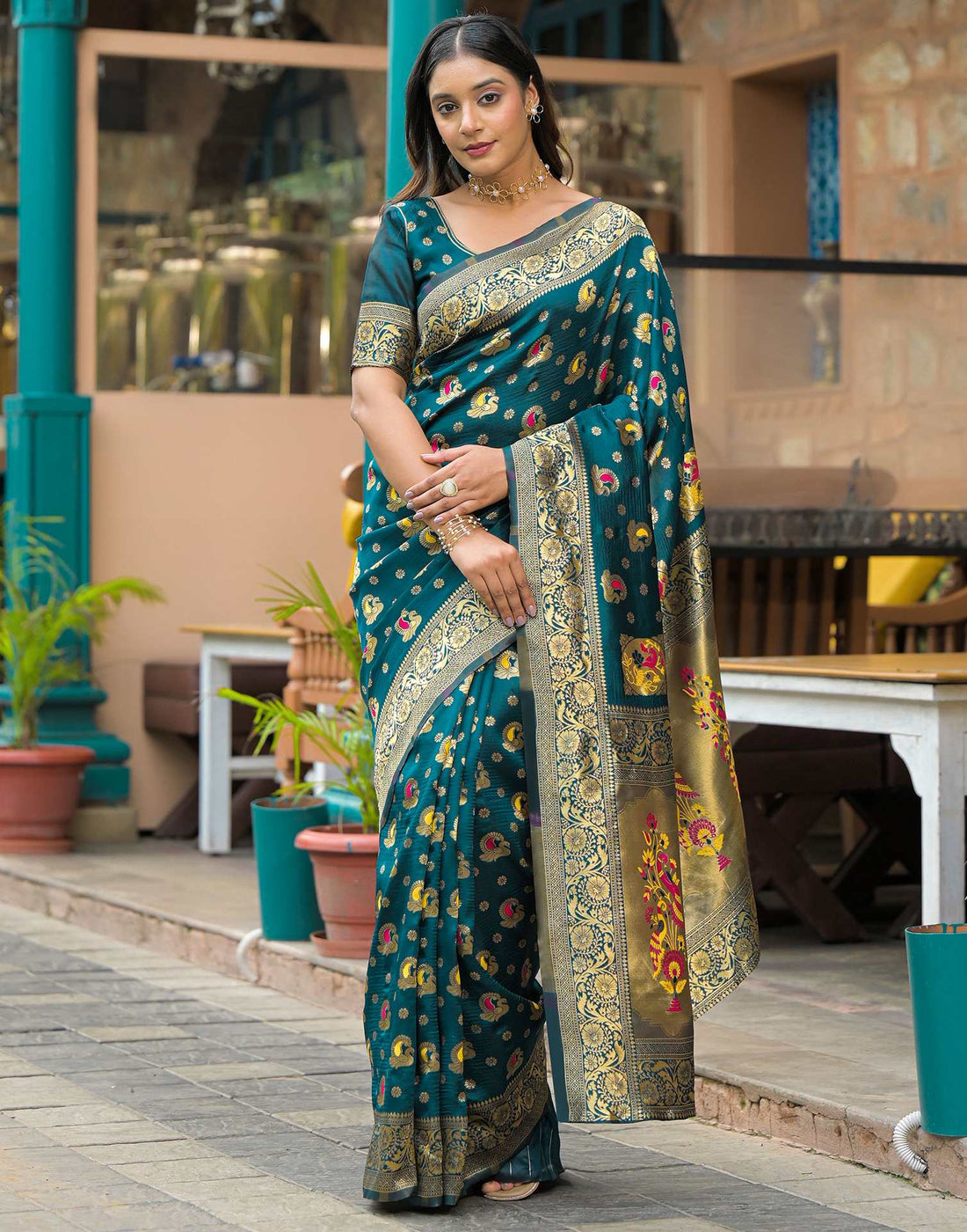 Rama Blue Silk Woven Banarasi Saree