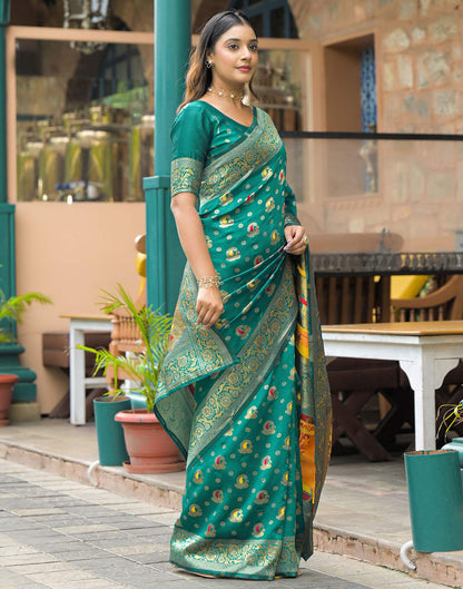 Teal Green Silk Woven Banarasi Saree