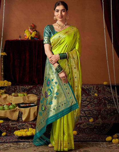 Lime Green Silk Paithani Chaturthi Saree