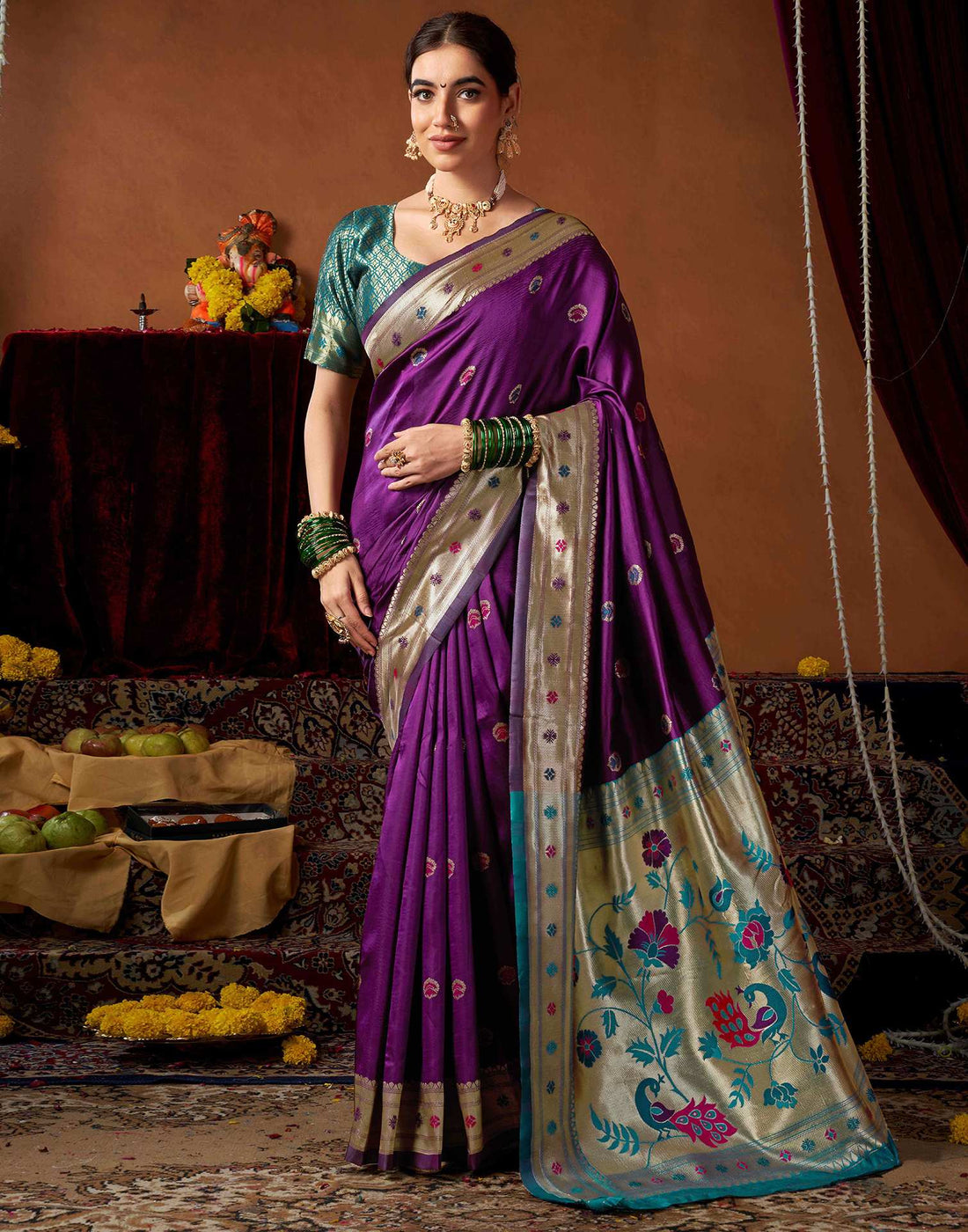 Dark Purple Silk Paithani Chaturthi Saree