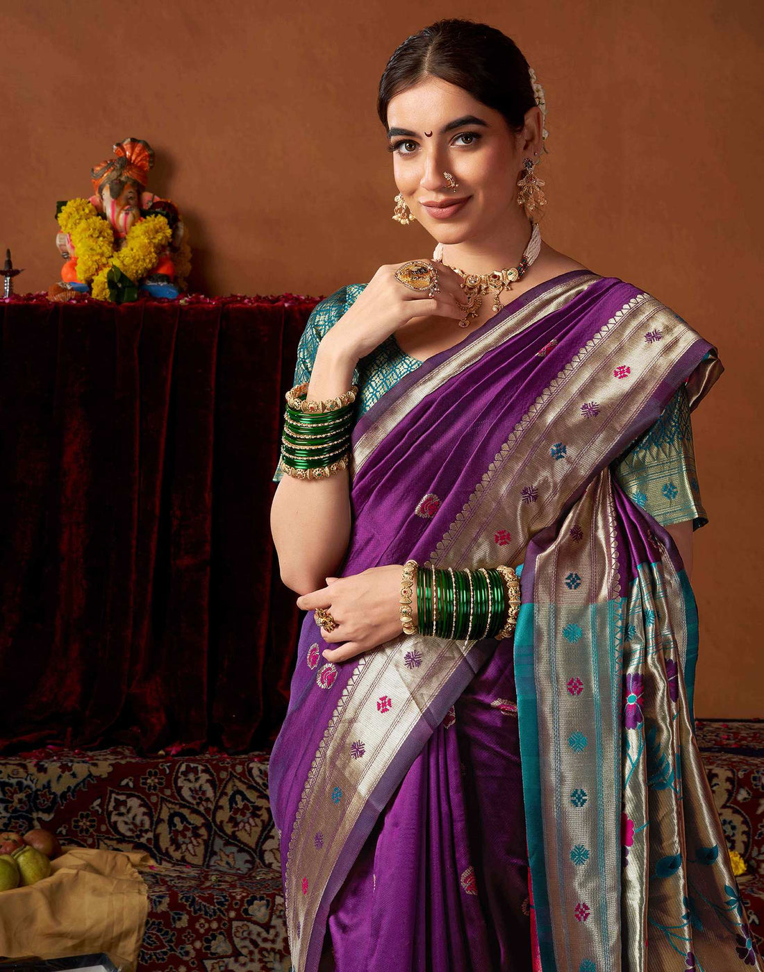 Dark Purple Silk Paithani Chaturthi Saree