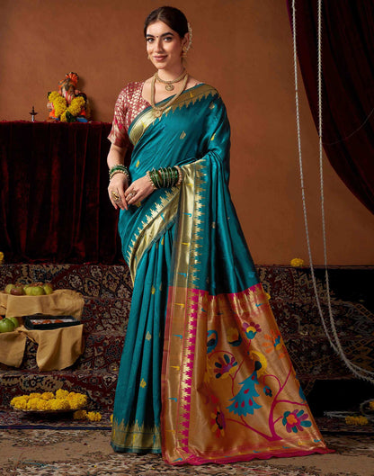 Rama Blue Silk Paithani Chaturthi Saree