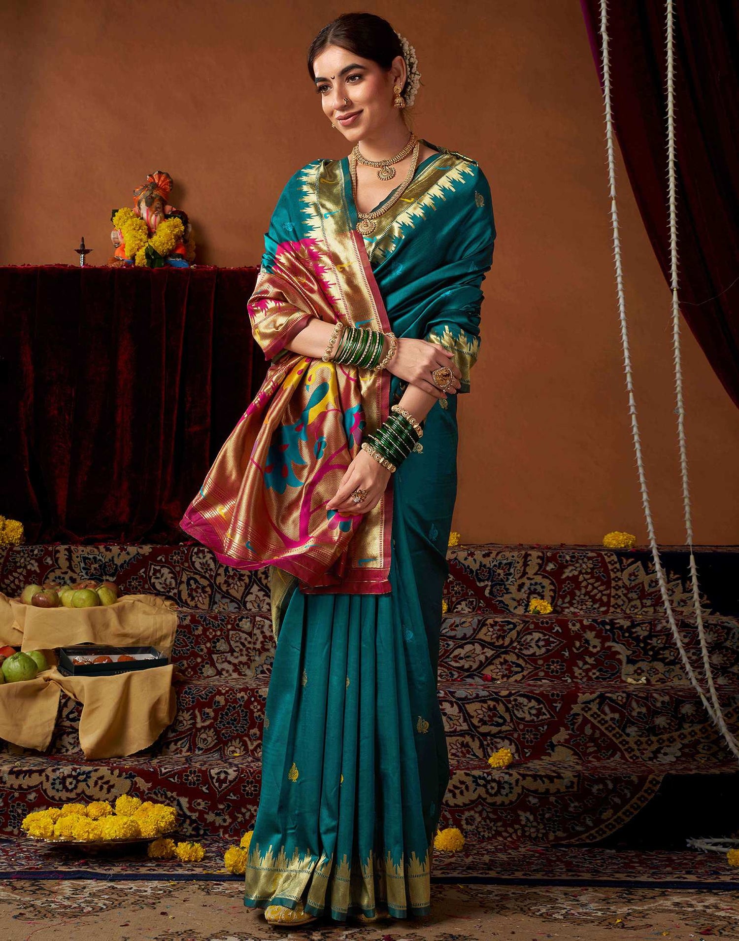 Rama Blue Silk Paithani Chaturthi Saree
