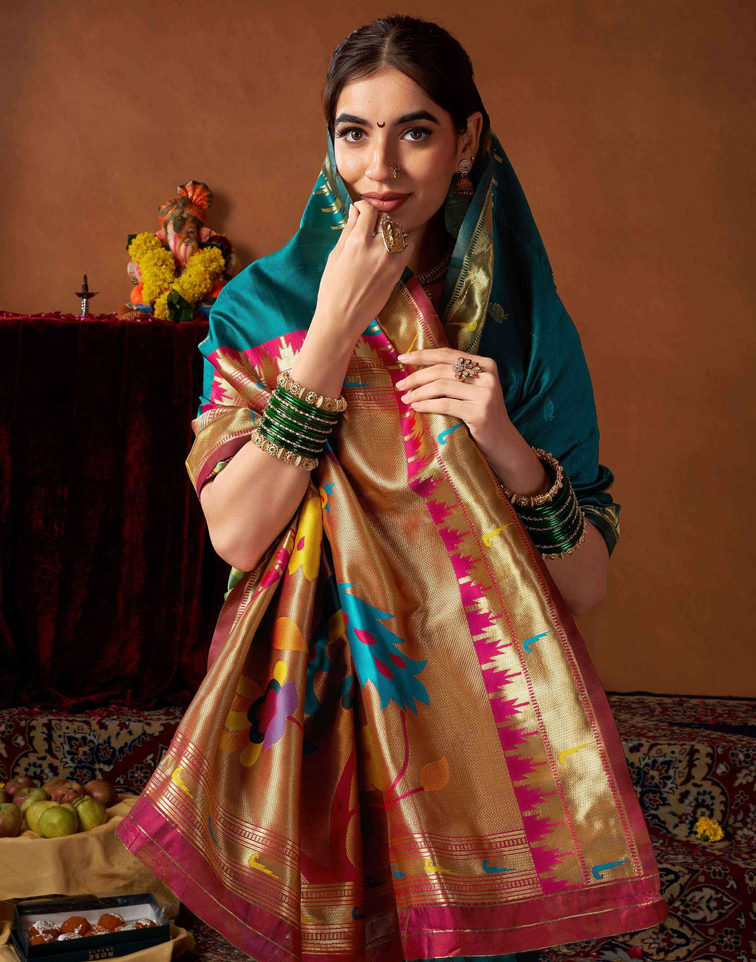 Rama Blue Silk Paithani Chaturthi Saree