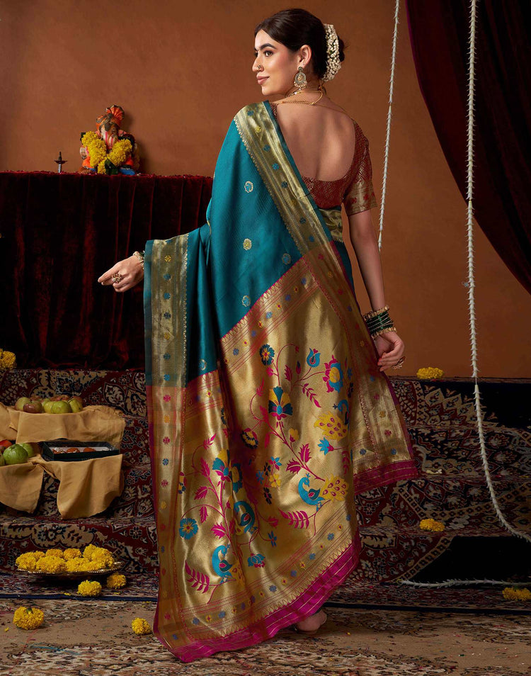 Rama Blue Silk Paithani Saree