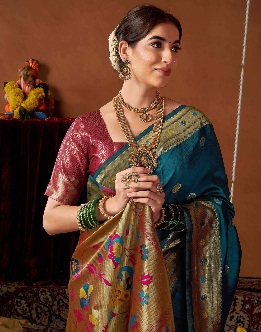 Rama Blue Silk Paithani Chaturthi Saree