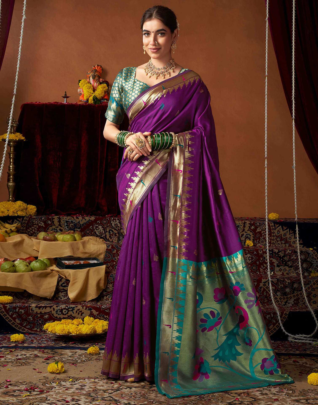 Dark Purple Silk Paithani Chaturthi Saree
