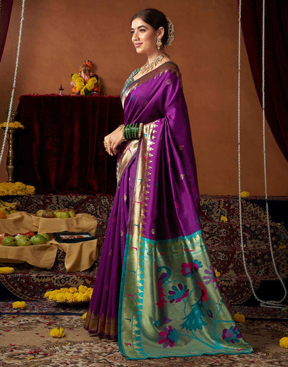 Dark Purple Silk Paithani Chaturthi Saree