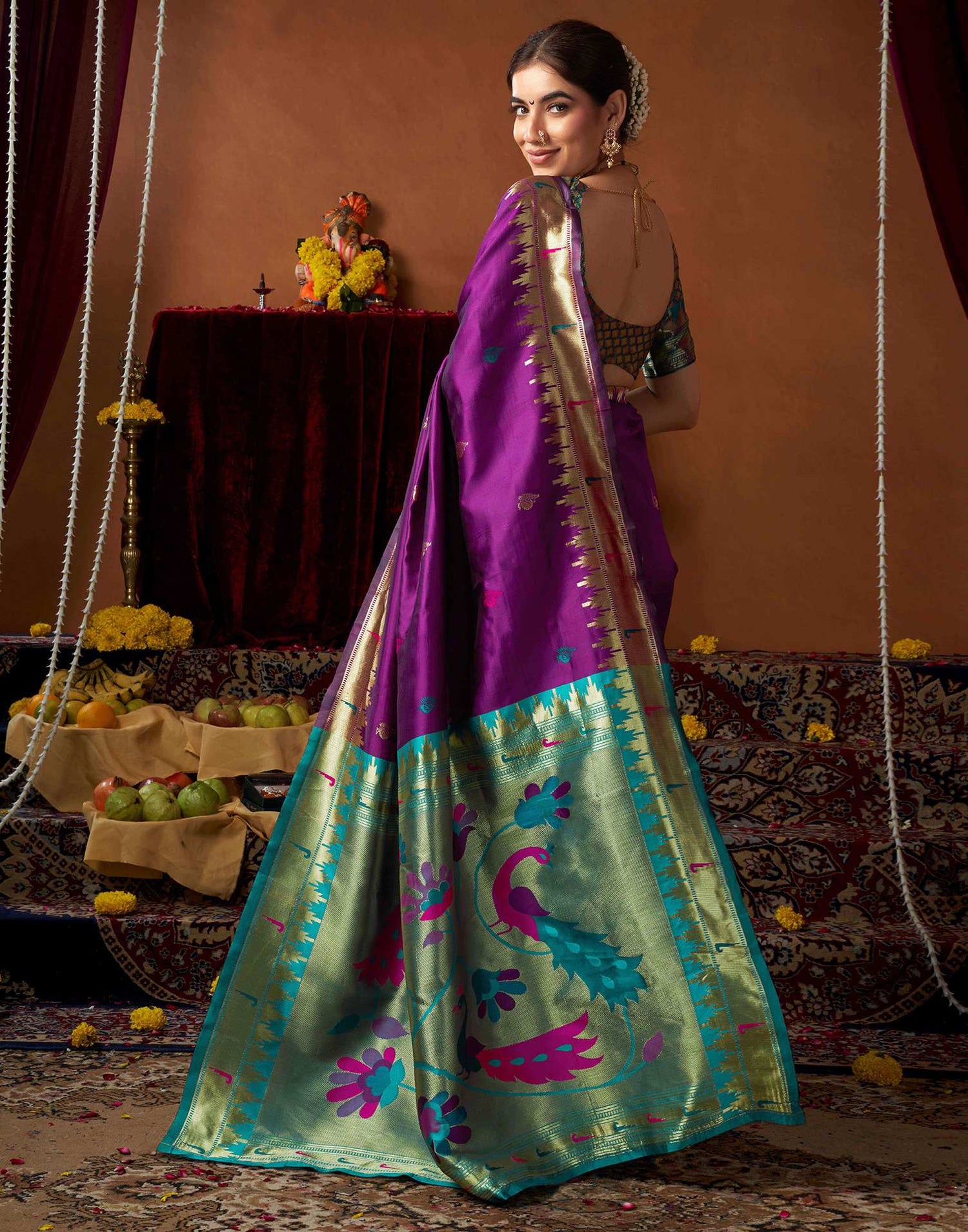 Dark Purple Silk Paithani Chaturthi Saree