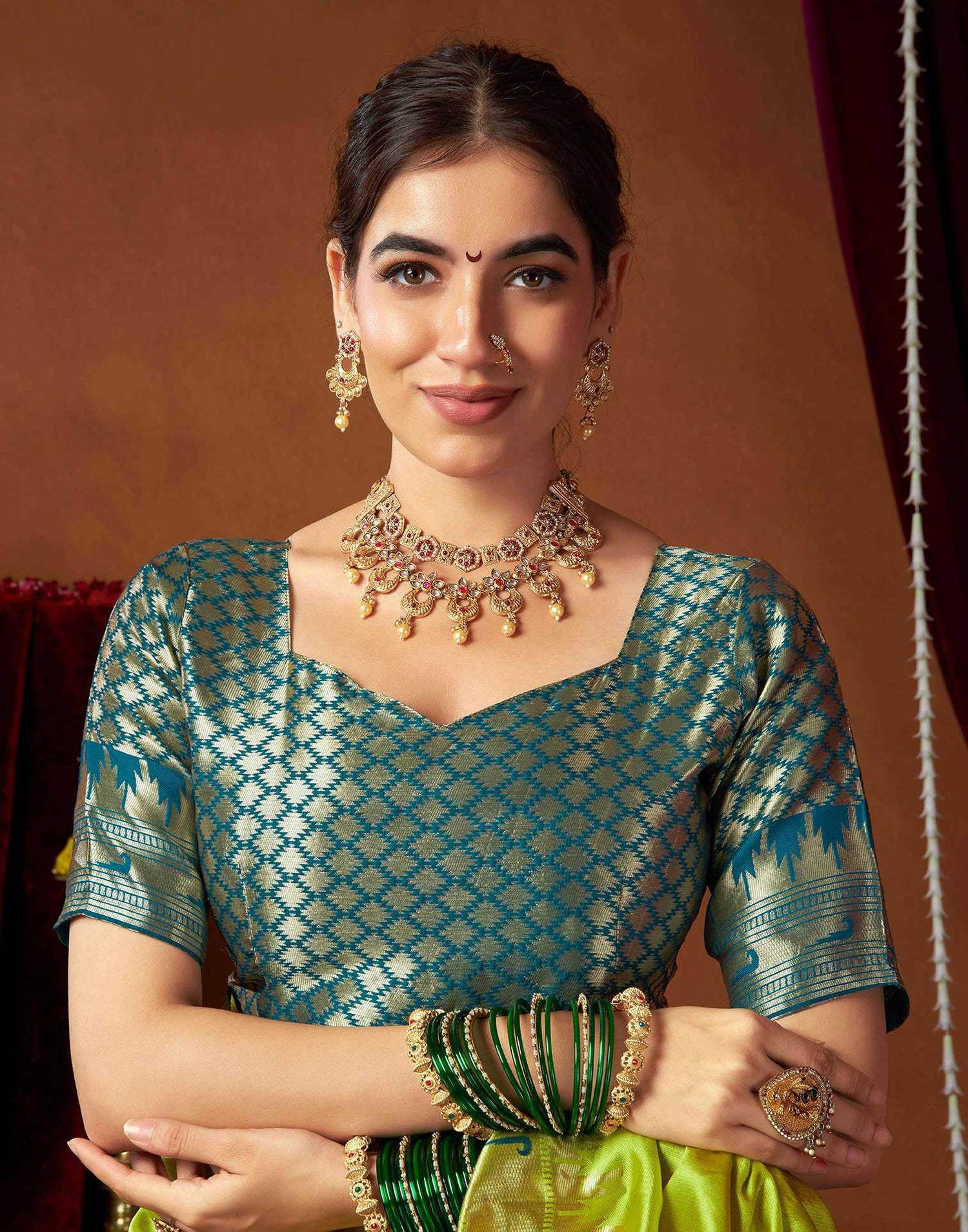 Lime Green Silk Paithani Chaturthi Saree
