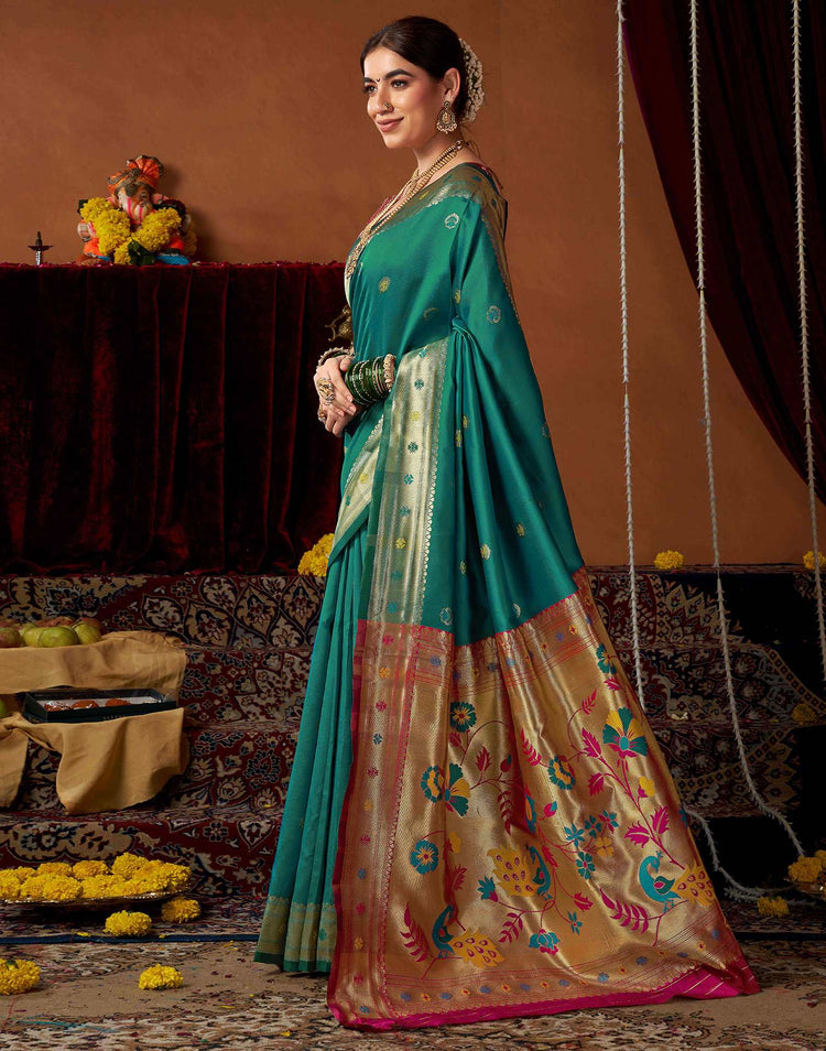 Teal Green Silk Paithani Saree