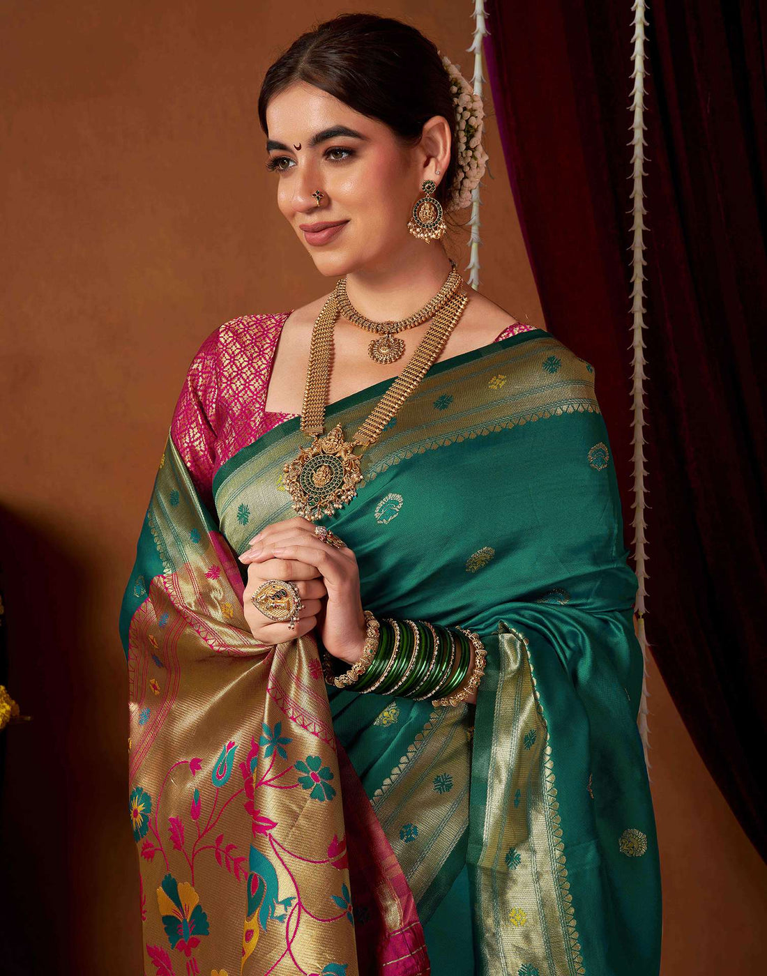 Teal Green Silk Paithani Chaturthi Saree