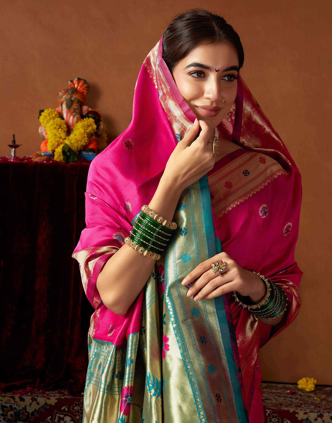 Rani Pink Silk Paithani Chaturthi Saree