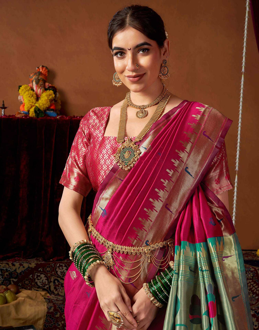 Dark Rani Pink Silk Paithani Chaturthi Saree