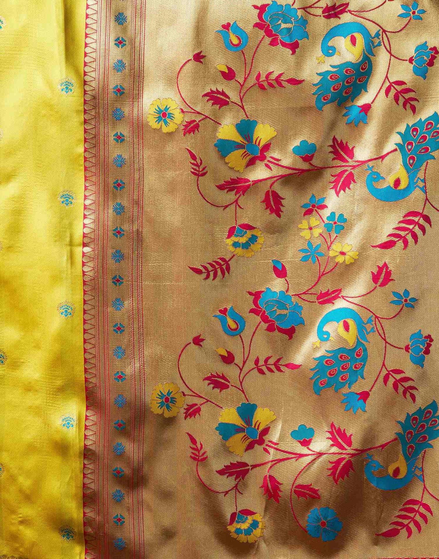 Lime Yellow Silk Paithani Chaturthi Saree