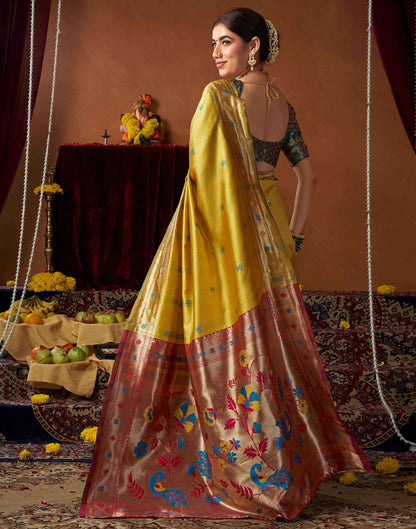Lime Yellow Silk Paithani Chaturthi Saree