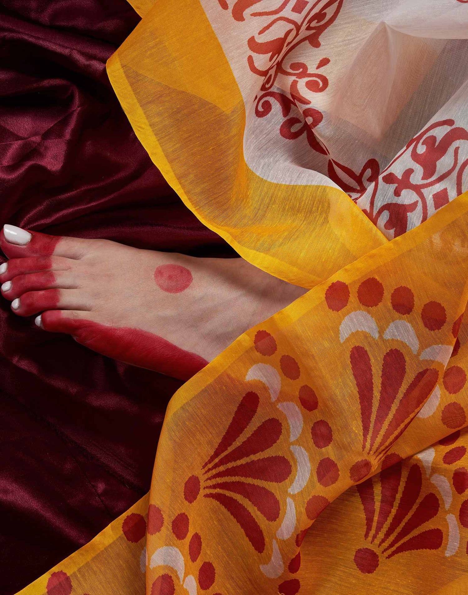 Off White Chanderi Printed Saree