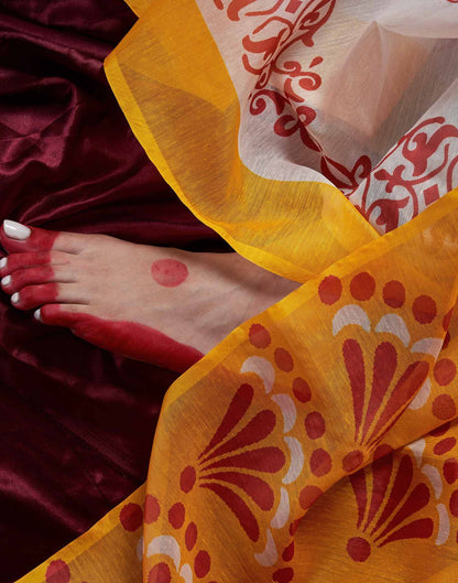 Off White Chanderi Printed Saree