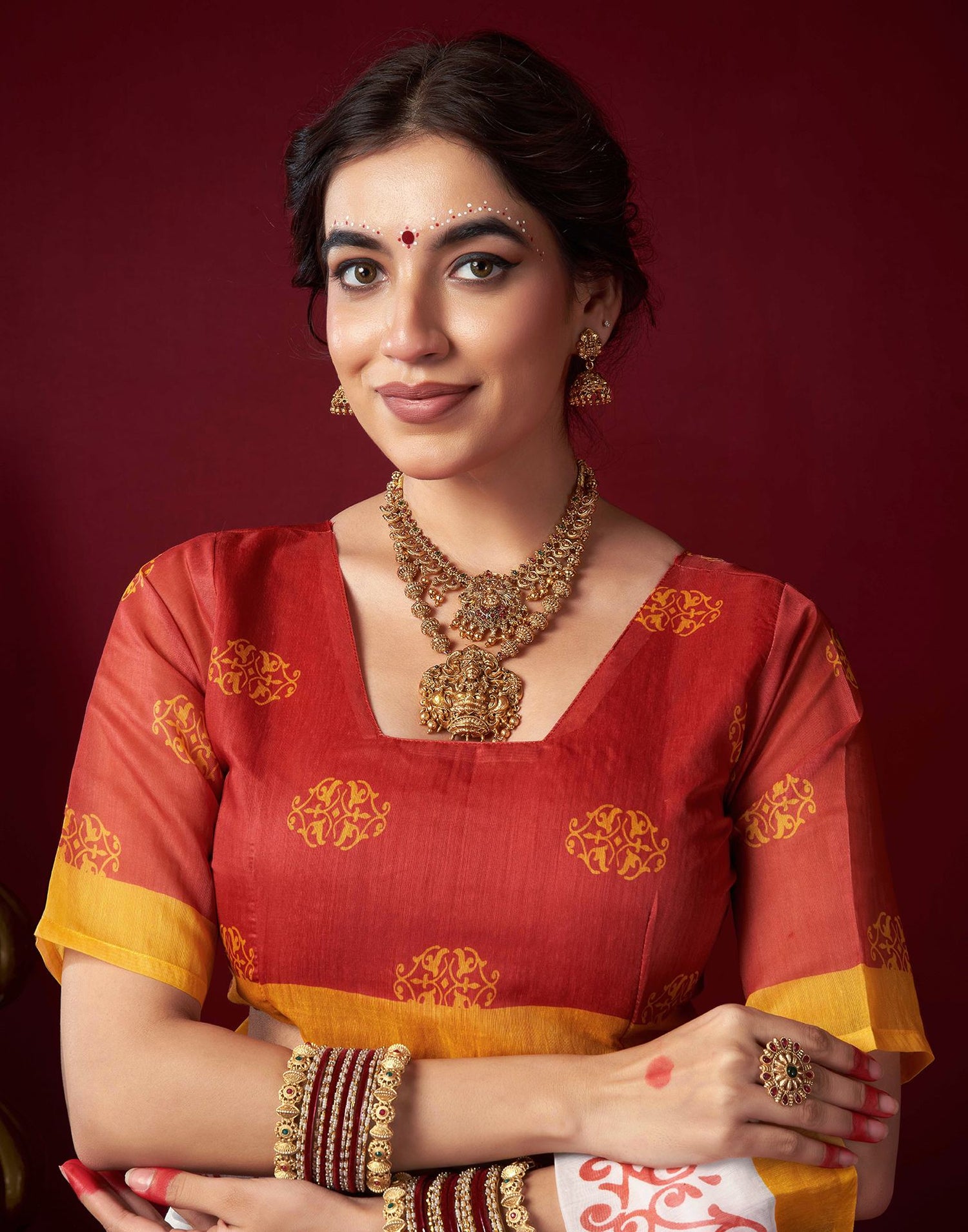 Off White Chanderi Printed Saree