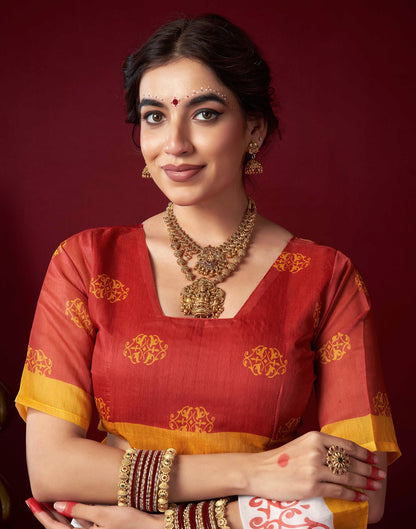 Off White Chanderi Printed Saree