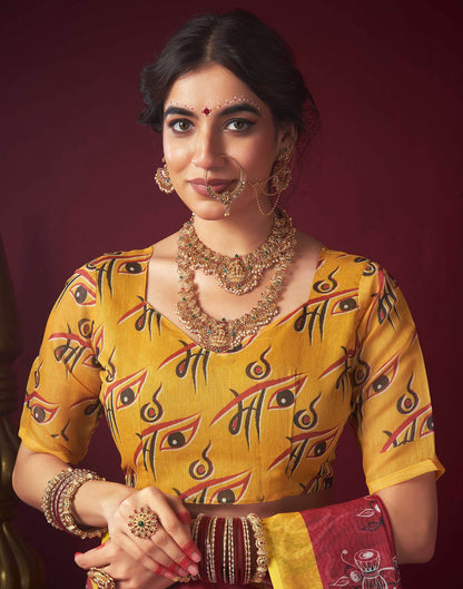 Red Chanderi Printed Saree