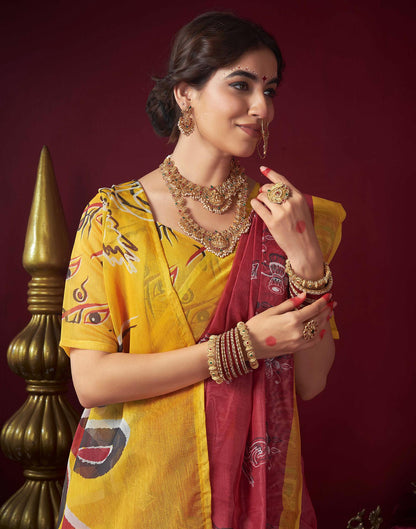 Red Chanderi Printed Saree