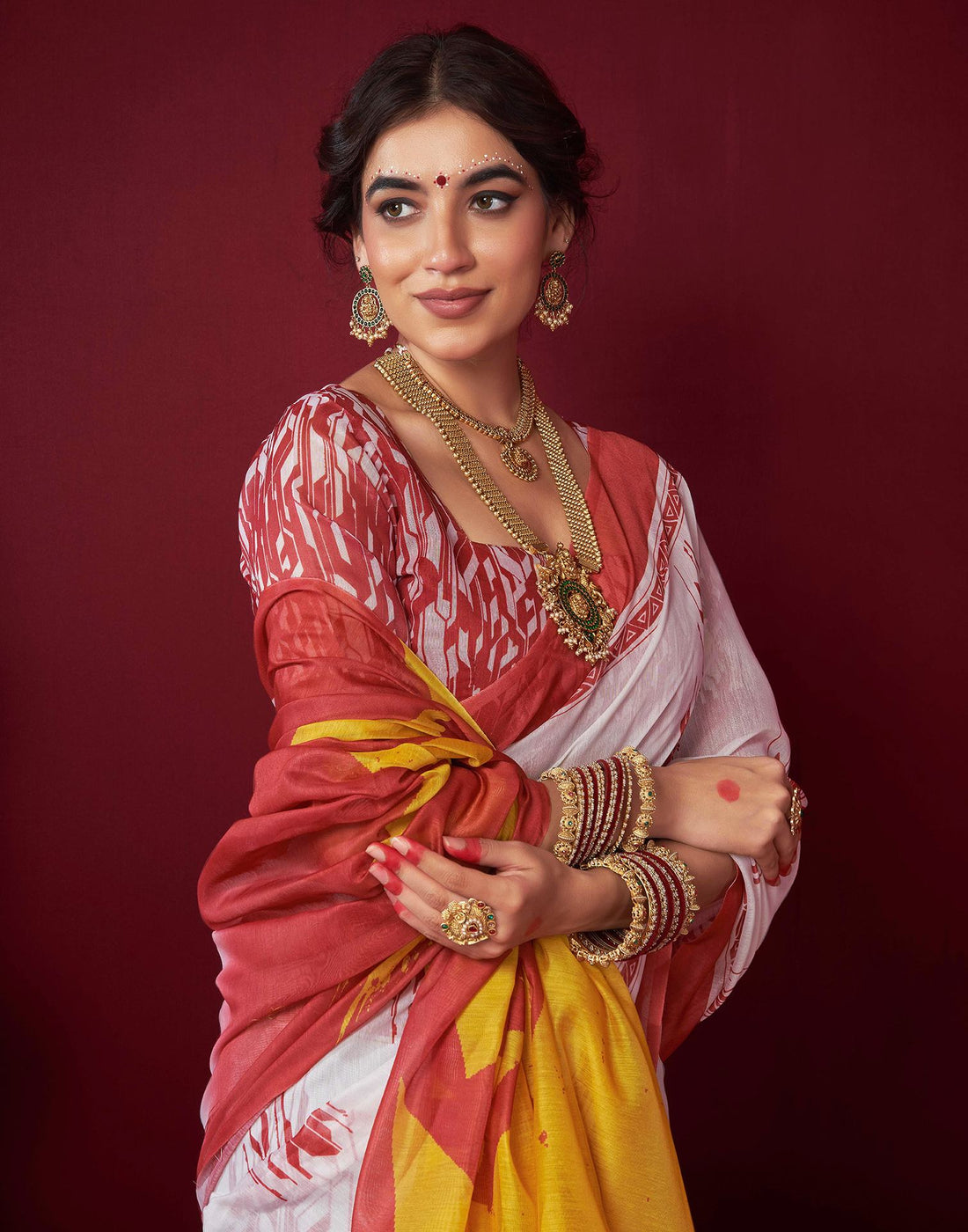 Off White Chanderi Printed Saree