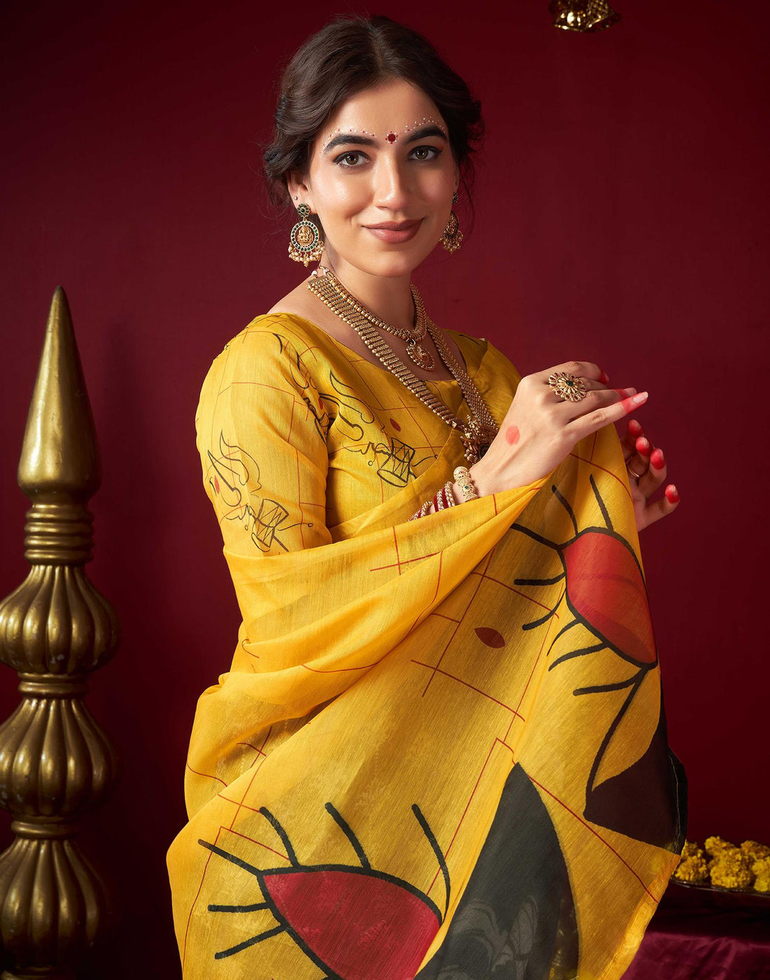 Dusty Rama Green Chanderi Printed Saree