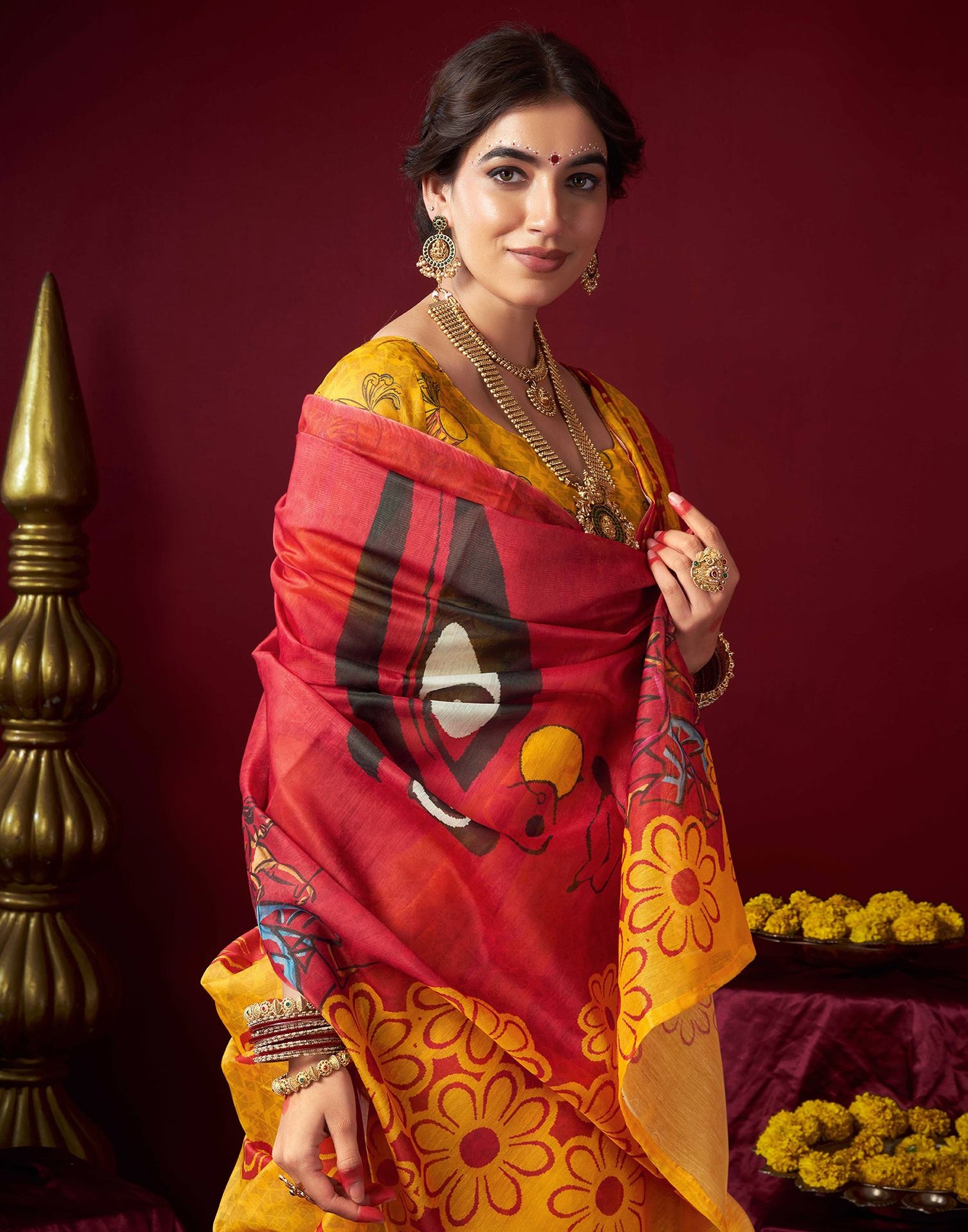 Yellow Chanderi Printed Saree