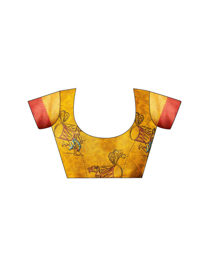 Yellow Chanderi Printed Saree