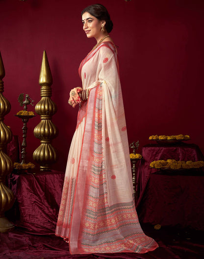 Cream Chanderi Printed Saree
