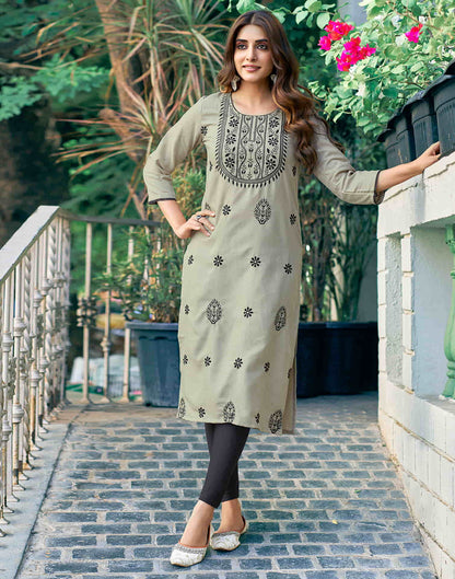 Beige Chikankari Embroidery Cotton Straight Kurta