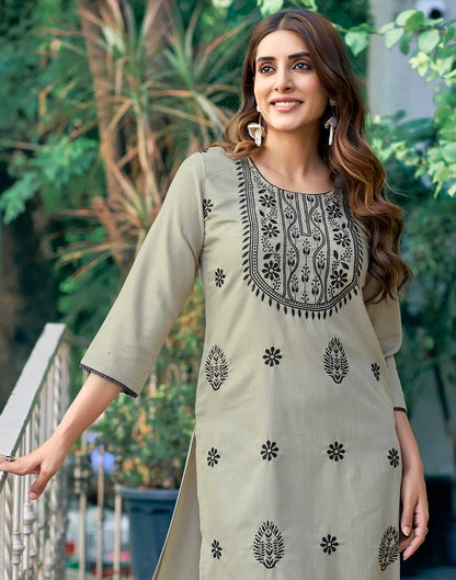 Beige Chikankari Embroidery Cotton Straight Kurta