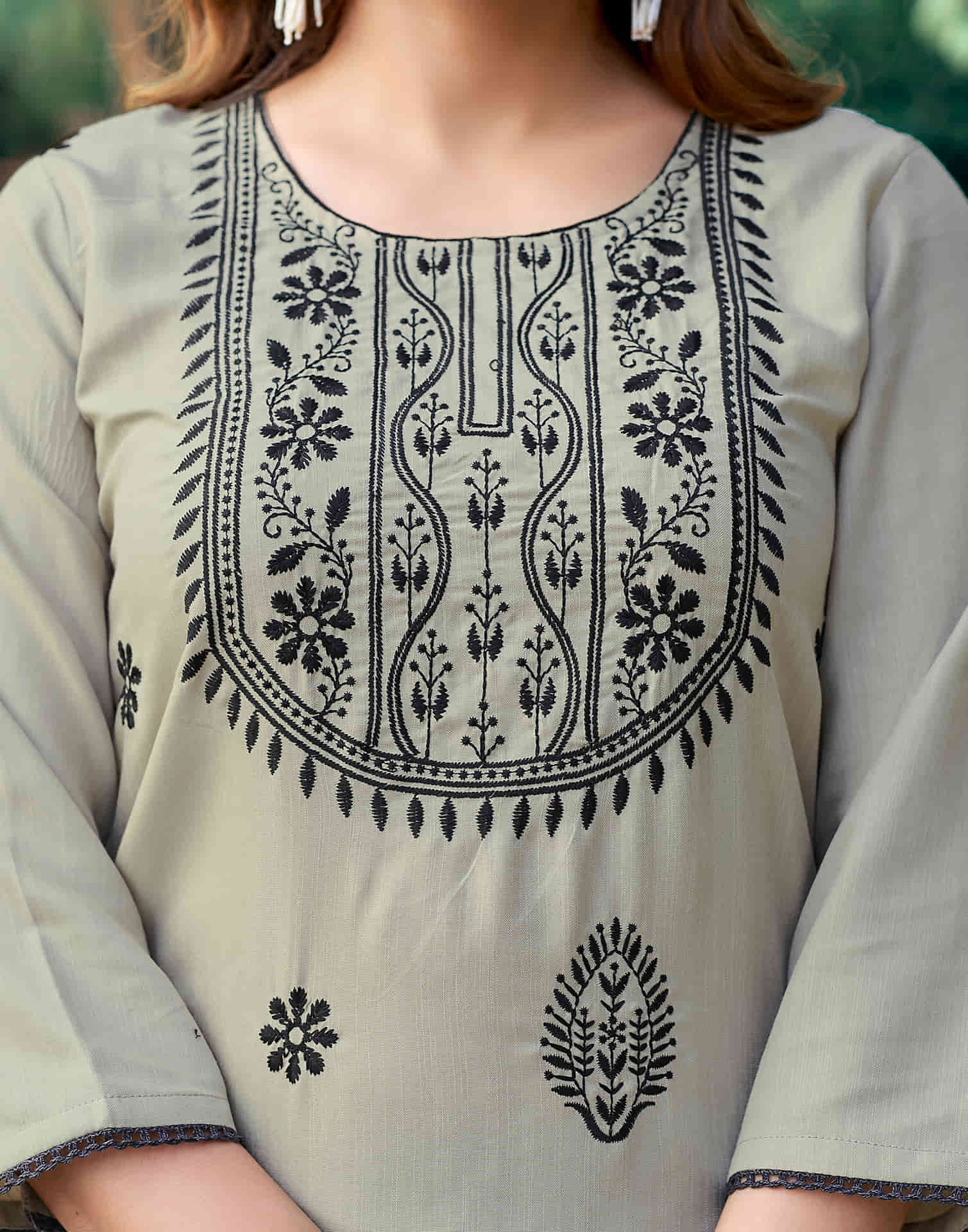 Beige Chikankari Embroidery Cotton Straight Kurta