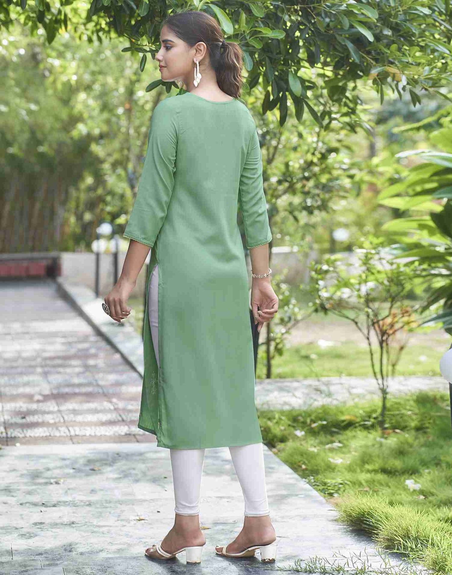 Pista Green Embroidery Cotton Straight Kurta